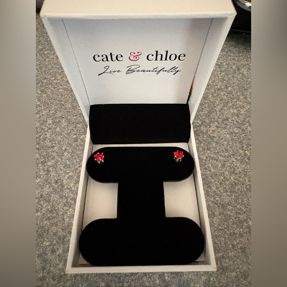 Cate & Chloe White Gold Earrings, Ruby Red